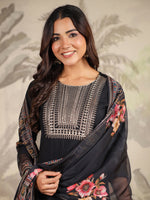 Thumbnail for Janasya Dark Chanderi Yoke Embroidery Straight Kurta Set