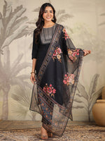 Thumbnail for Janasya Dark Chanderi Yoke Embroidery Straight Kurta Set
