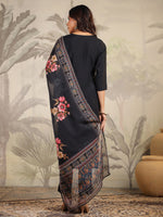 Thumbnail for Janasya Dark Chanderi Yoke Embroidery Straight Kurta Set