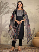 Thumbnail for Janasya Dark Chanderi Yoke Embroidery Straight Kurta Set