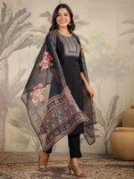 Thumbnail for Janasya Dark Chanderi Yoke Embroidery Straight Kurta Set
