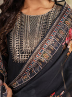 Thumbnail for Janasya Dark Chanderi Yoke Embroidery Straight Kurta Set
