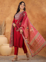 Thumbnail for Janasya Dark Chanderi Yoke Embroidery Straight Kurta Set