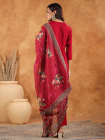 Thumbnail for Janasya Dark Chanderi Yoke Embroidery Straight Kurta Set