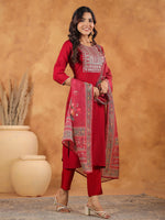 Thumbnail for Janasya Dark Chanderi Yoke Embroidery Straight Kurta Set