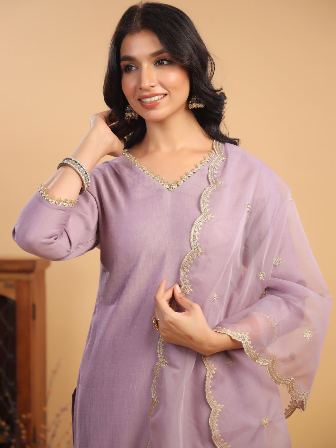 Janasya Light Chanderi Solid Straight Kurta Set