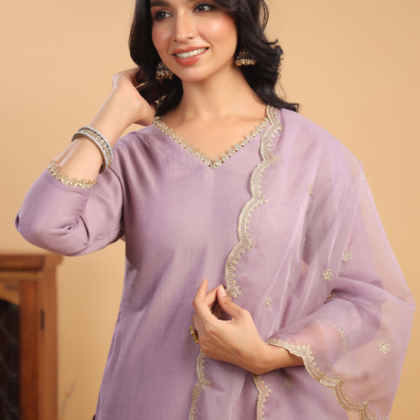 Janasya Light Chanderi Solid Straight Kurta Set