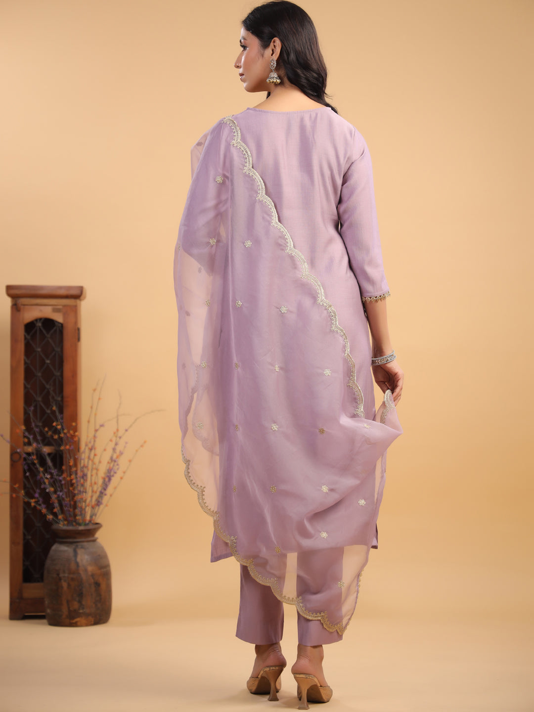 Janasya Light Chanderi Solid Straight Kurta Set