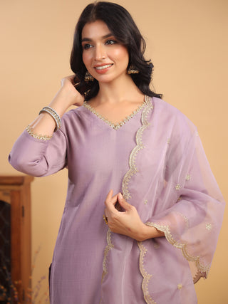 Janasya Light Chanderi Solid Straight Kurta Set