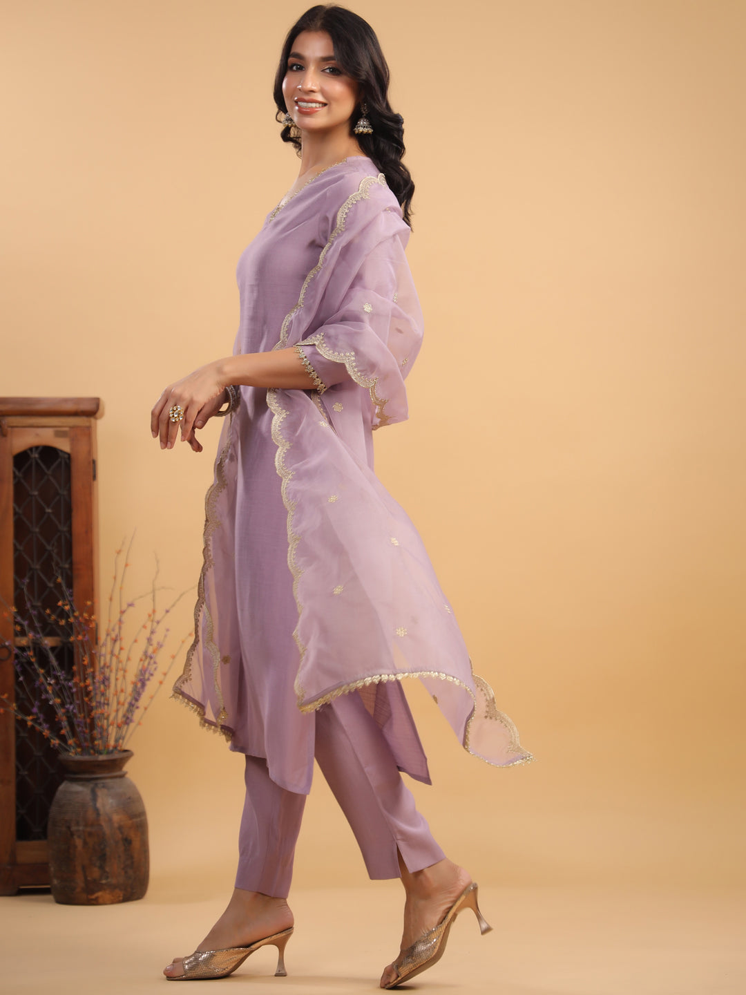 Janasya Light Chanderi Solid Straight Kurta Set