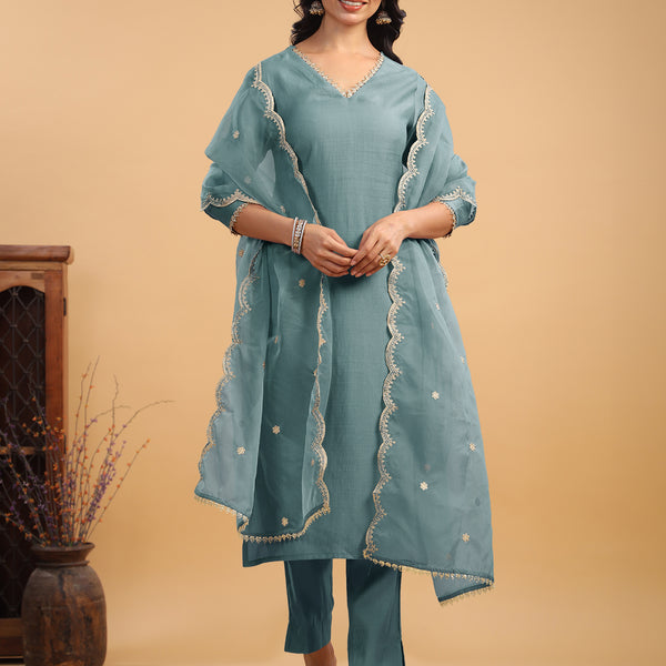 Janasya Light Chanderi Solid Straight Kurta Set