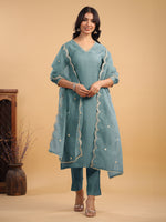 Thumbnail for Janasya Light Chanderi Solid Straight Kurta Set