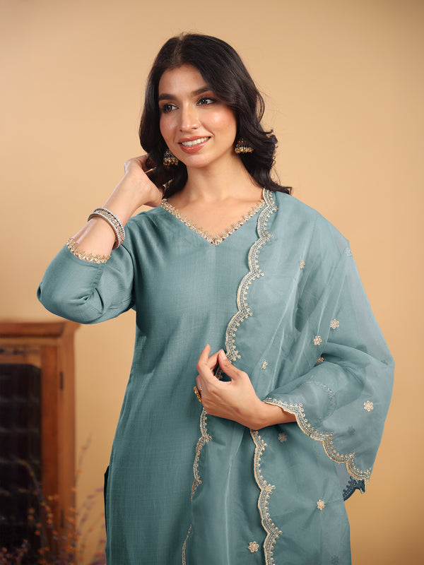 Janasya Light Chanderi Solid Straight Kurta Set