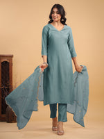 Thumbnail for Janasya Light Chanderi Solid Straight Kurta Set