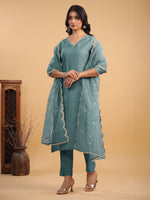 Thumbnail for Janasya Light Chanderi Solid Straight Kurta Set