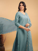 Thumbnail for Janasya Light Chanderi Solid Straight Kurta Set