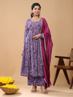 Thumbnail for Janasya Bright Georgette Floral A-Line Kurta Set