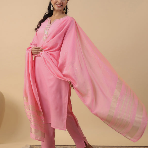 Janasya Light Cotton Blend Solid Straight Kurta Set