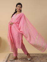 Thumbnail for Janasya Light Cotton Blend Solid Straight Kurta Set