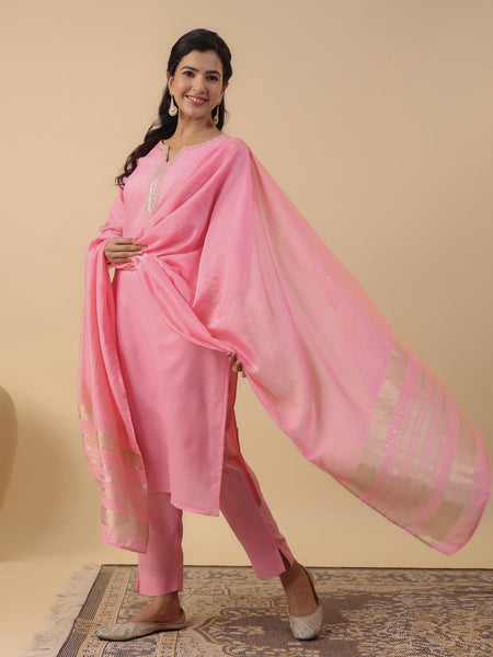 Janasya Light Cotton Blend Solid Straight Kurta Set
