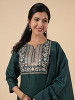 Thumbnail for Janasya Dark Cotton Blend Yoke Embroidery Straight Kurta Set