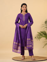 Thumbnail for Janasya Bright Cotton Blend Solid Straight Kurta Set