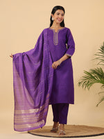 Thumbnail for Janasya Bright Cotton Blend Solid Straight Kurta Set