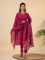 Thumbnail for Janasya Dark Cotton Blend Solid Straight Kurta Set