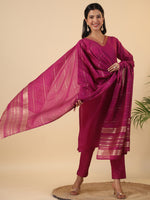 Thumbnail for Janasya Dark Cotton Blend Solid Straight Kurta Set
