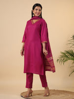 Thumbnail for Janasya Dark Cotton Blend Solid Straight Kurta Set