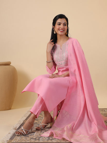 Janasya Light Cotton Blend Embroidered Straight Kurta Set - Distacart