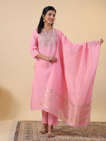 Thumbnail for Janasya Light Cotton Blend Embroidered Straight Kurta Set