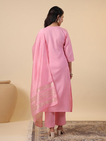 Janasya Light Cotton Blend Embroidered Straight Kurta Set - Distacart