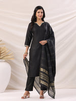 Thumbnail for Janasya Dark Cotton Blend Solid Straight Kurta Set