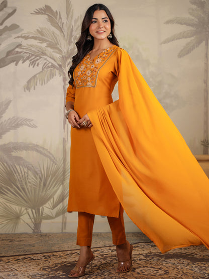 Janasya Bright Cotton Blend Yoke Embroidery Straight Kurta Set - Distacart