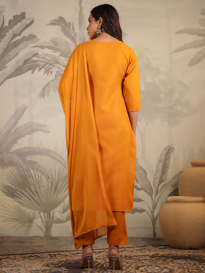 Janasya Bright Cotton Blend Yoke Embroidery Straight Kurta Set - Distacart