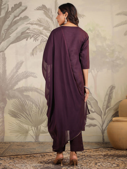 Janasya Dark Cotton Blend Yoke Embroidery Straight Kurta Set - Distacart