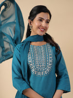 Thumbnail for Janasya Bright Cotton Blend Embroidered Straight Kurta Set