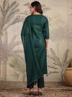 Thumbnail for Janasya Dark Cotton Blend Yoke Embroidery Straight Kurta Set