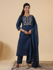 Janasya Dark Cotton Blend Yoke Embroidery Straight Kurta Set - Distacart