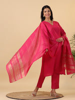 Thumbnail for Janasya Bright Cotton Blend Solid Straight Kurta Set