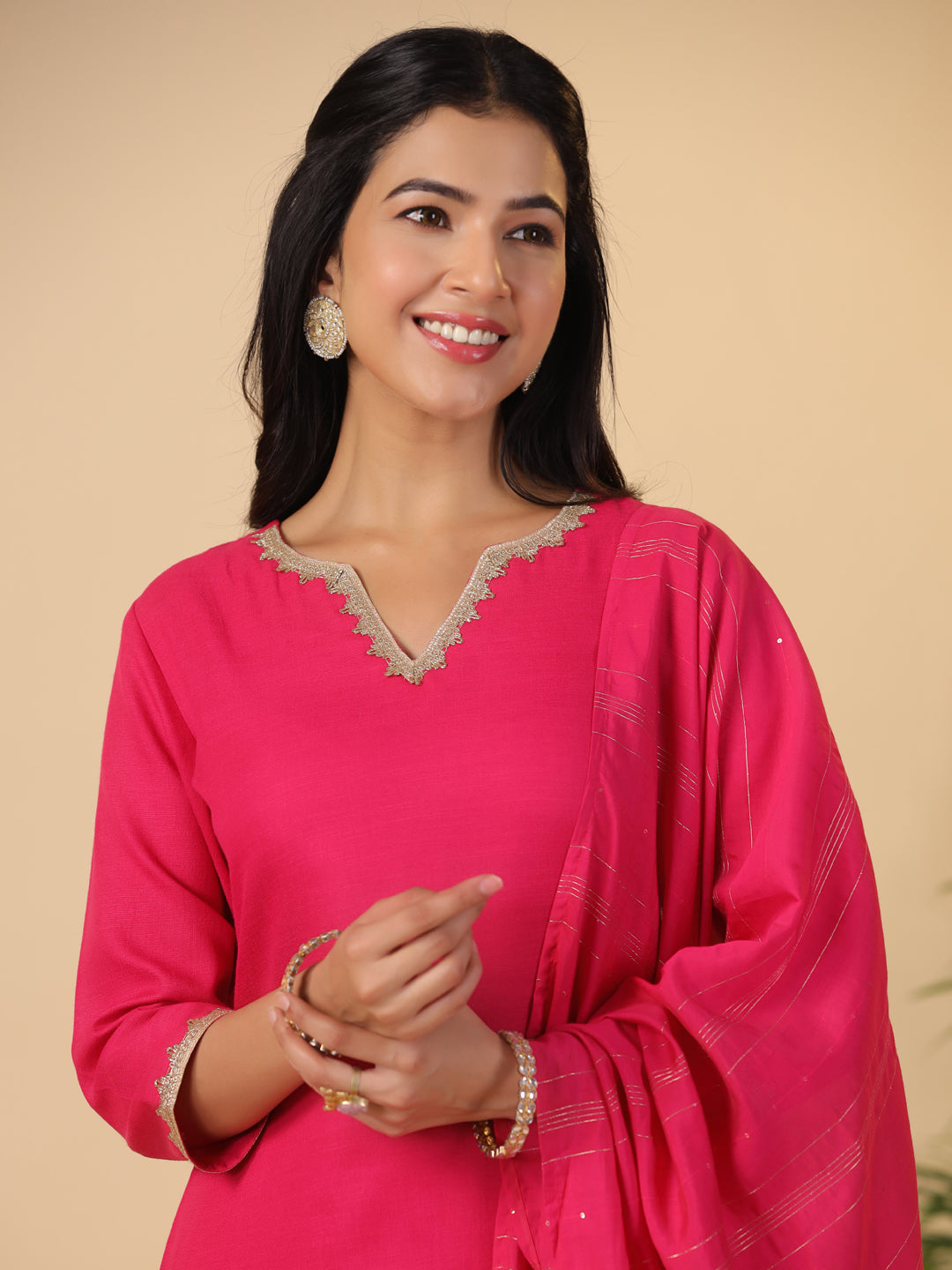 Janasya Bright Cotton Blend Solid Straight Kurta Set