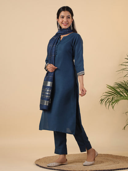 Janasya Dark Cotton Blend Solid Straight Kurta Set - Distacart