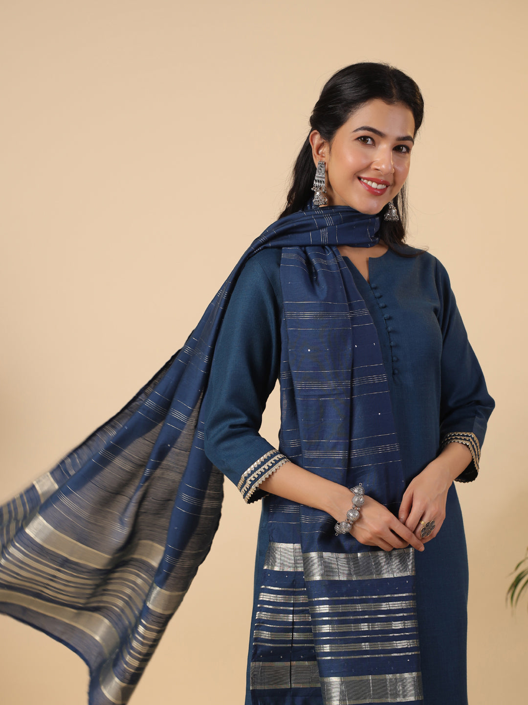 Janasya Dark Cotton Blend Solid Straight Kurta Set - Distacart