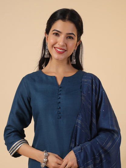 Janasya Dark Cotton Blend Solid Straight Kurta Set - Distacart