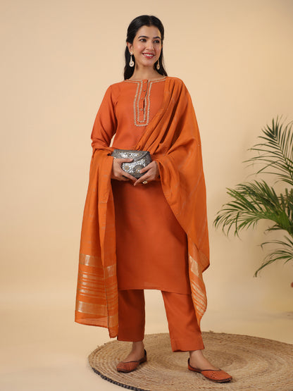 Janasya Dark Cotton Blend Yoke Design Straight Kurta Set - Distacart