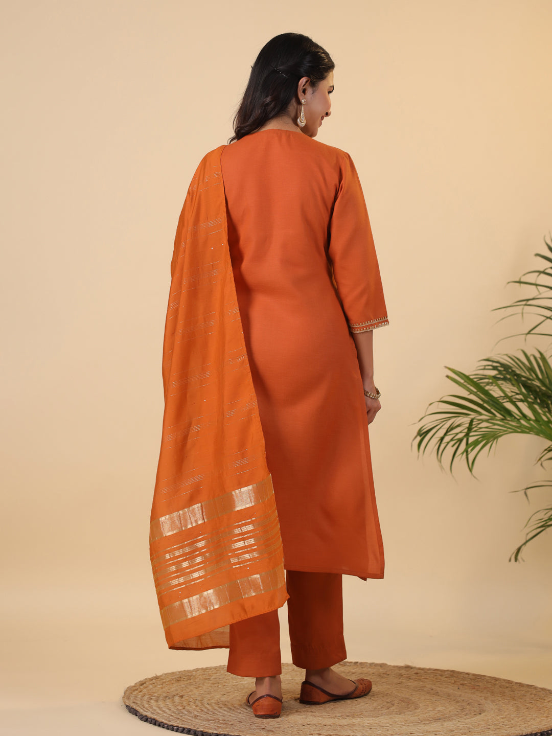 Janasya Dark Cotton Blend Yoke Design Straight Kurta Set - Distacart