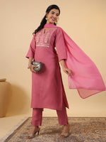 Thumbnail for Janasya Light Cotton Blend Yoke Embroidery Straight Kurta Set