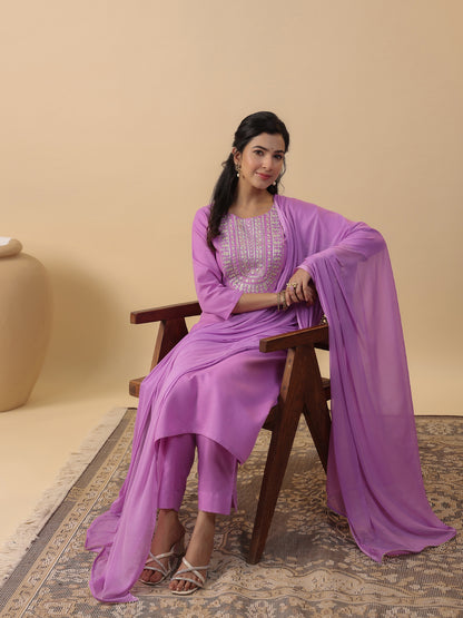 Janasya Bright Cotton Blend Yoke Embroidery Straight Kurta Set - Distacart