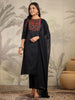 Janasya Dark Cotton Blend Yoke Embroidery Straight Kurta Set - Distacart